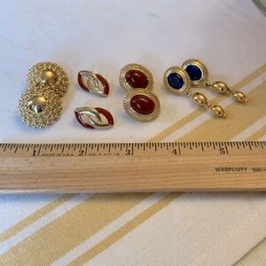 Earrings.  Gold tone with various color stone